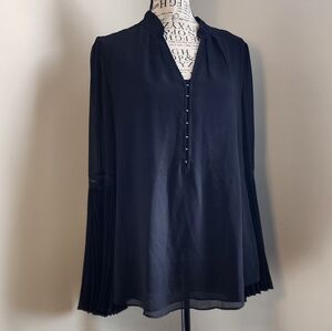 White House Black Market Black Blouse with Pleated Sleeves